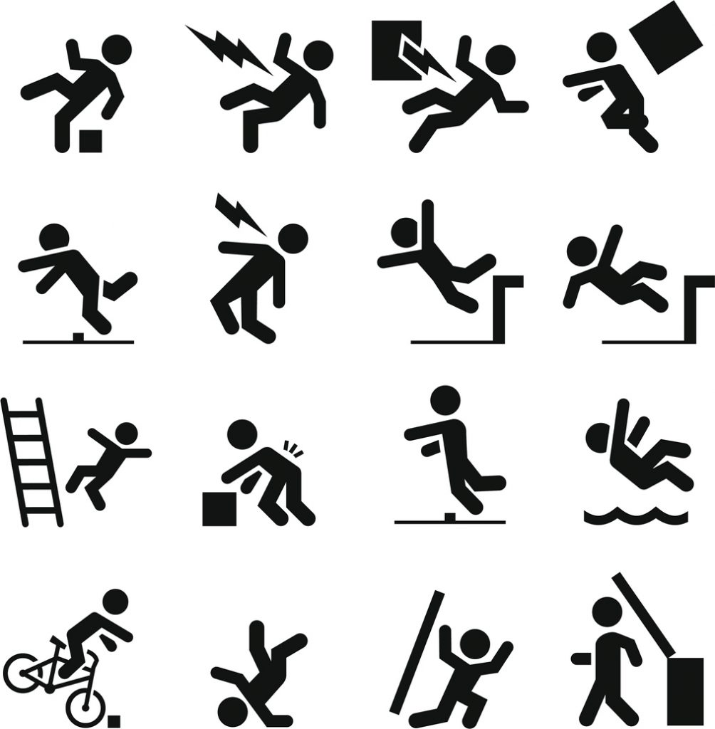Several different safety icons in black representative of premises liability case