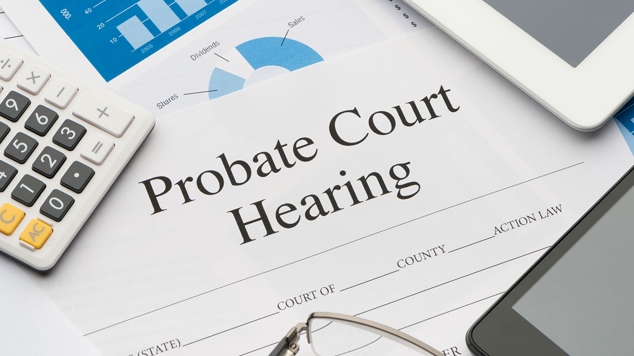 A document with probate court hearing text