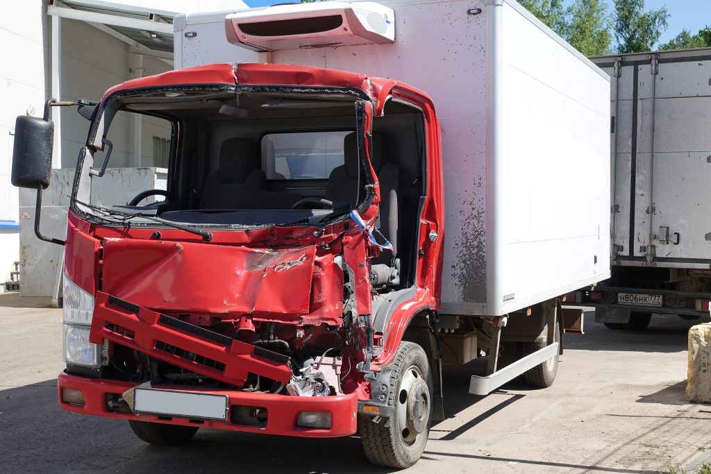 A truck after a car accident